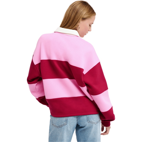 2026 Roxy Womens Cross Your Mind Shirt Collar Sweatshirt ERJFT05015 - Fuchsia Pink